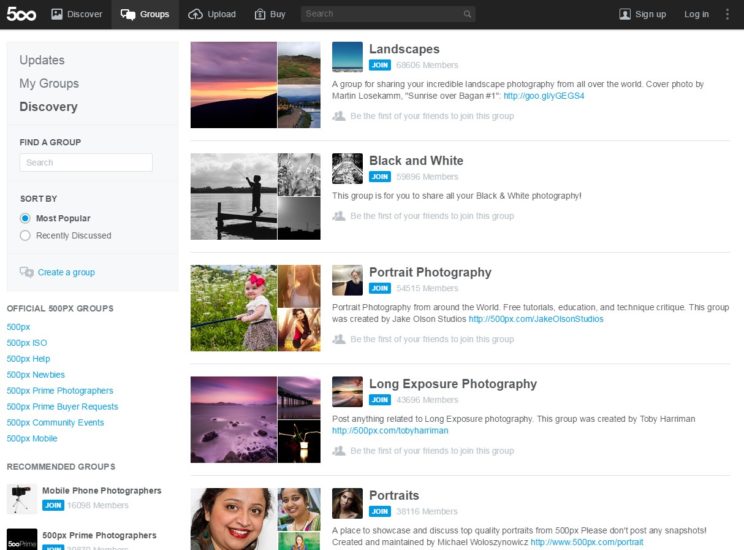 web 500px - Groups