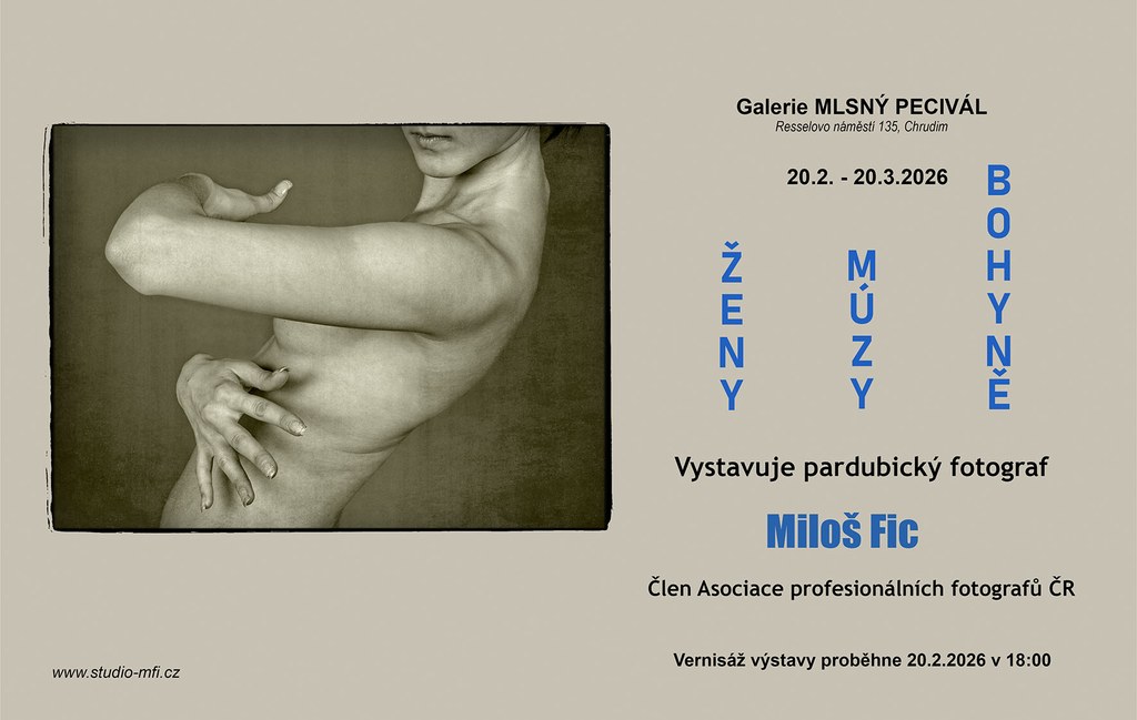 Pozvánka na výstavu Miloše Fice v Galerii Mlsný pecivál v Chrudimi.